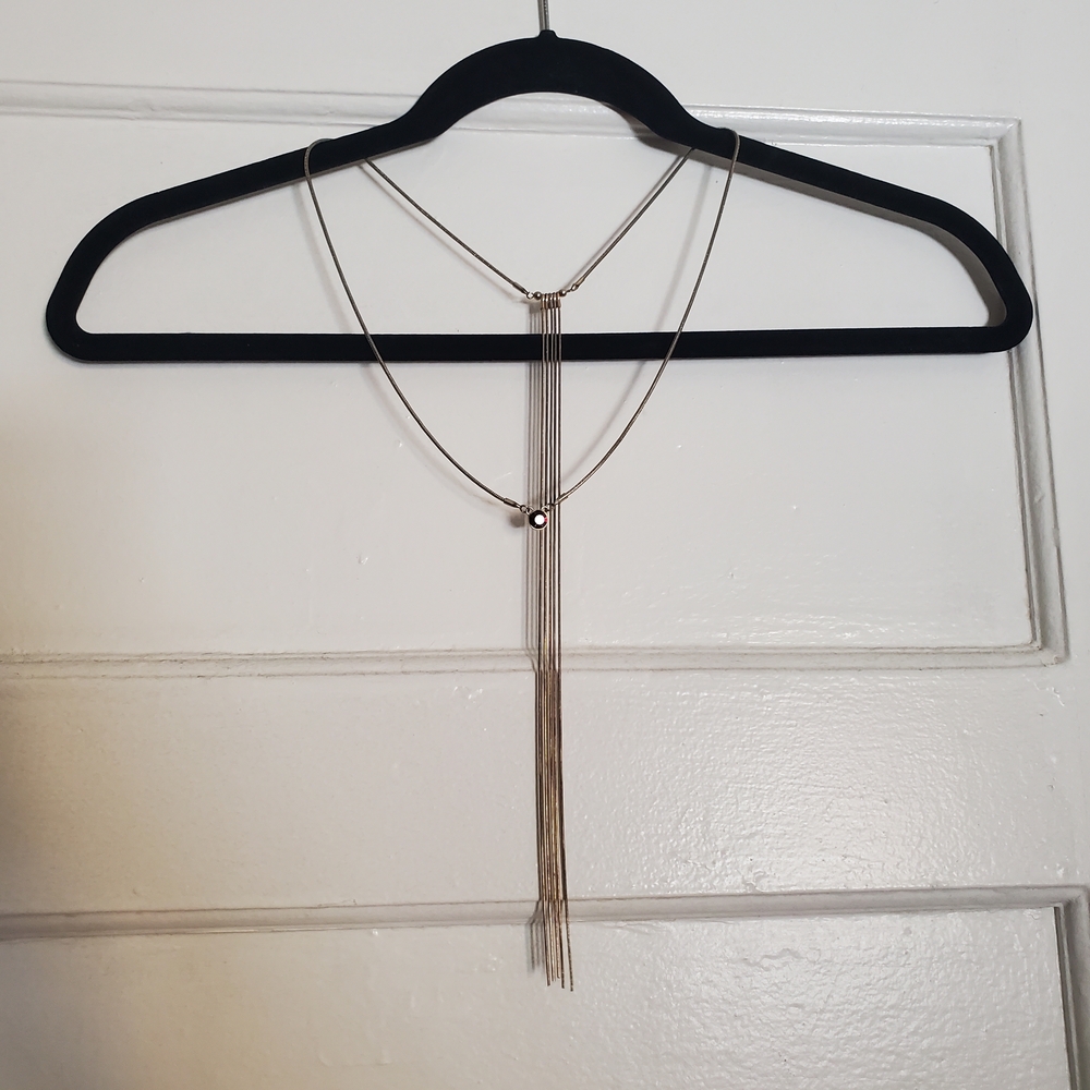 Urban Outfitters Slinky Gold Colored Tassel & Gemstone Necklace